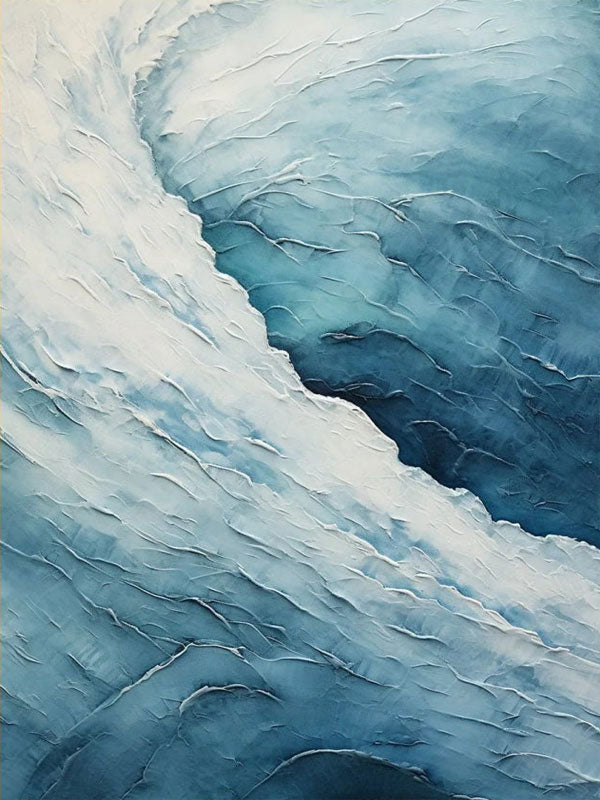 Modern Blue Wave Textured Abstract Oil Painting - Ocean Art # JJ119