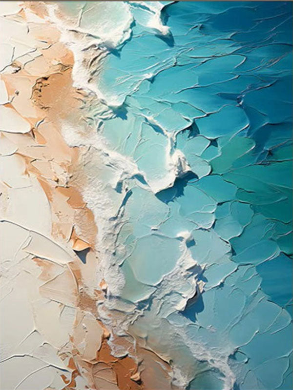 Textured Wall Art Handmade Teal Ocean Beige Sand Abstract #JJ 224