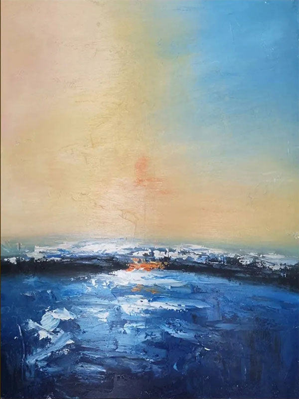 Soft Blue Beige Pink Abstract Seascape Art - Modern Serene Decor #JJ 126