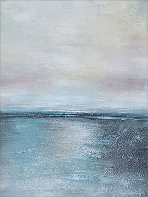 Soft Blue and Beige Ocean Sky Abstract Oil Painting - Modern Serene Art #JJ 123
