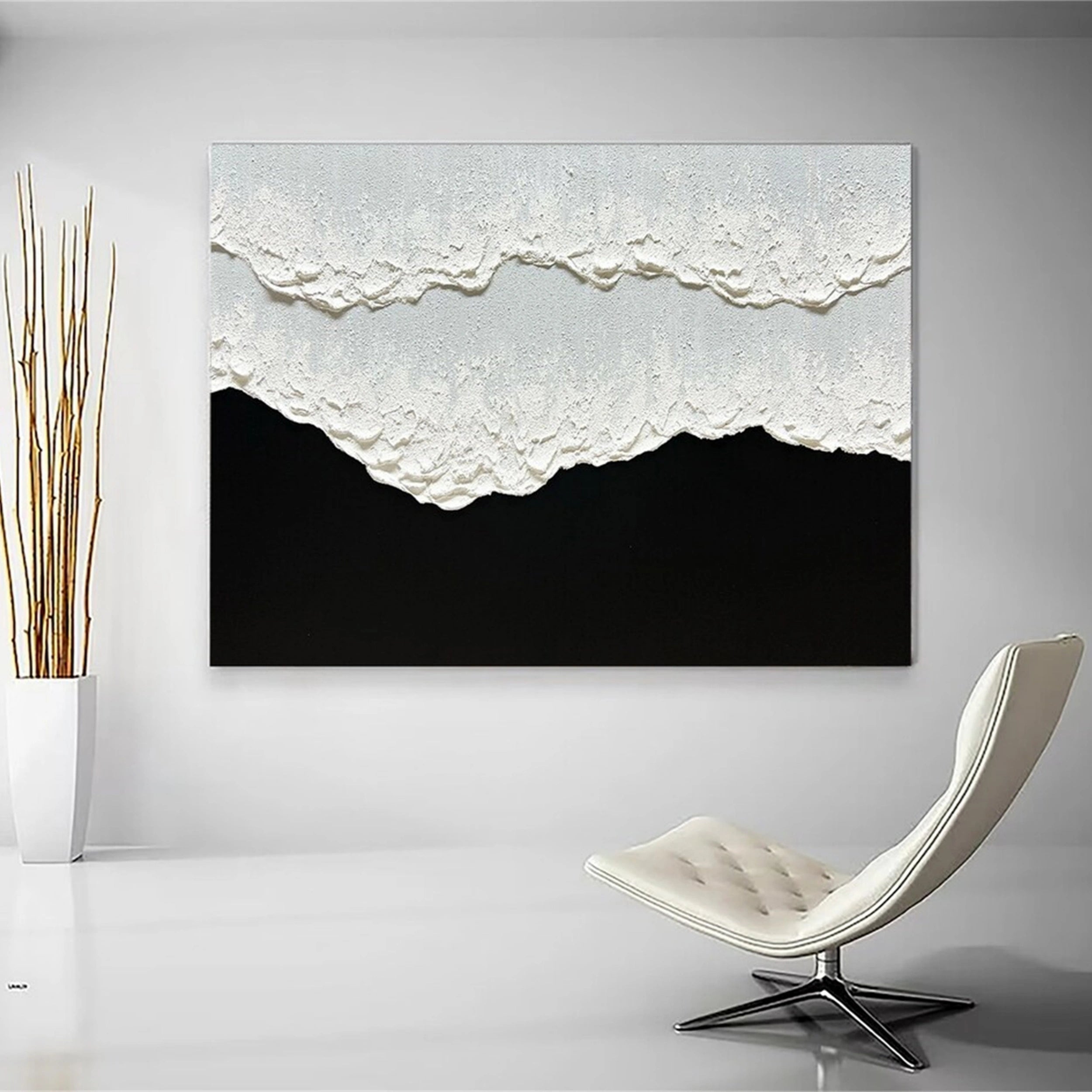 3D Minimalist Black and White Abstract Wall Art-Hand Painted Pictures #JJ 288
