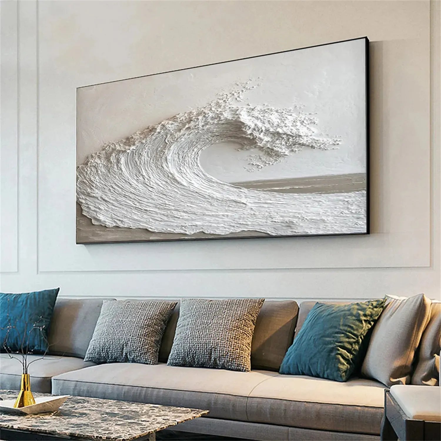 Large Abstract Ocean Artwork: Textured Wave Wall Art #ZZ 040