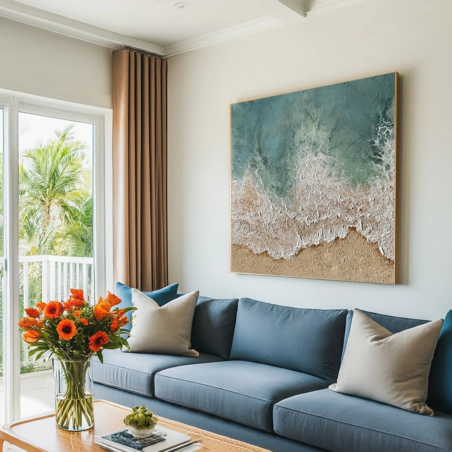 Textured Ocean Abstract Art | Coastal Beach Painting #JJ 139