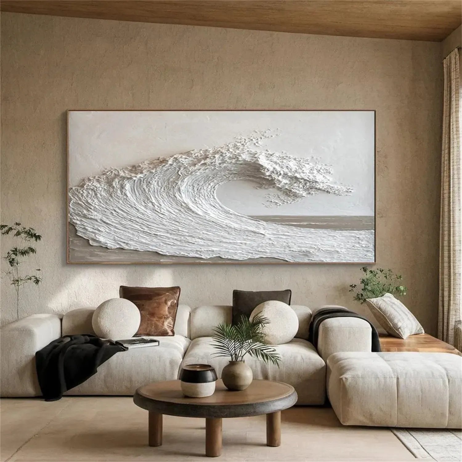 Large Abstract Ocean Artwork: Textured Wave Wall Art #ZZ 040