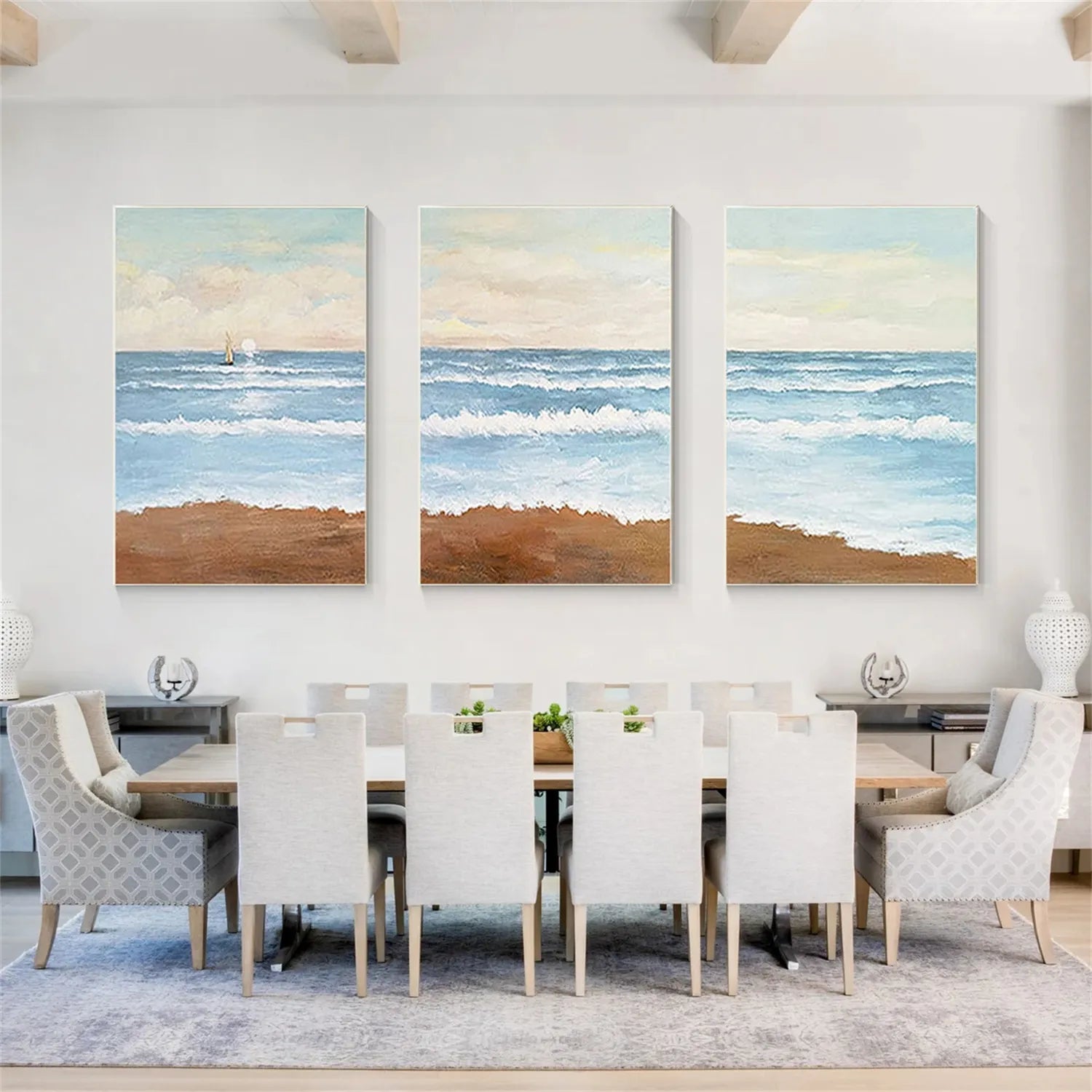 Soft Tone Coastal Triptych - Abstract Seascape Wall Art #JJ 208