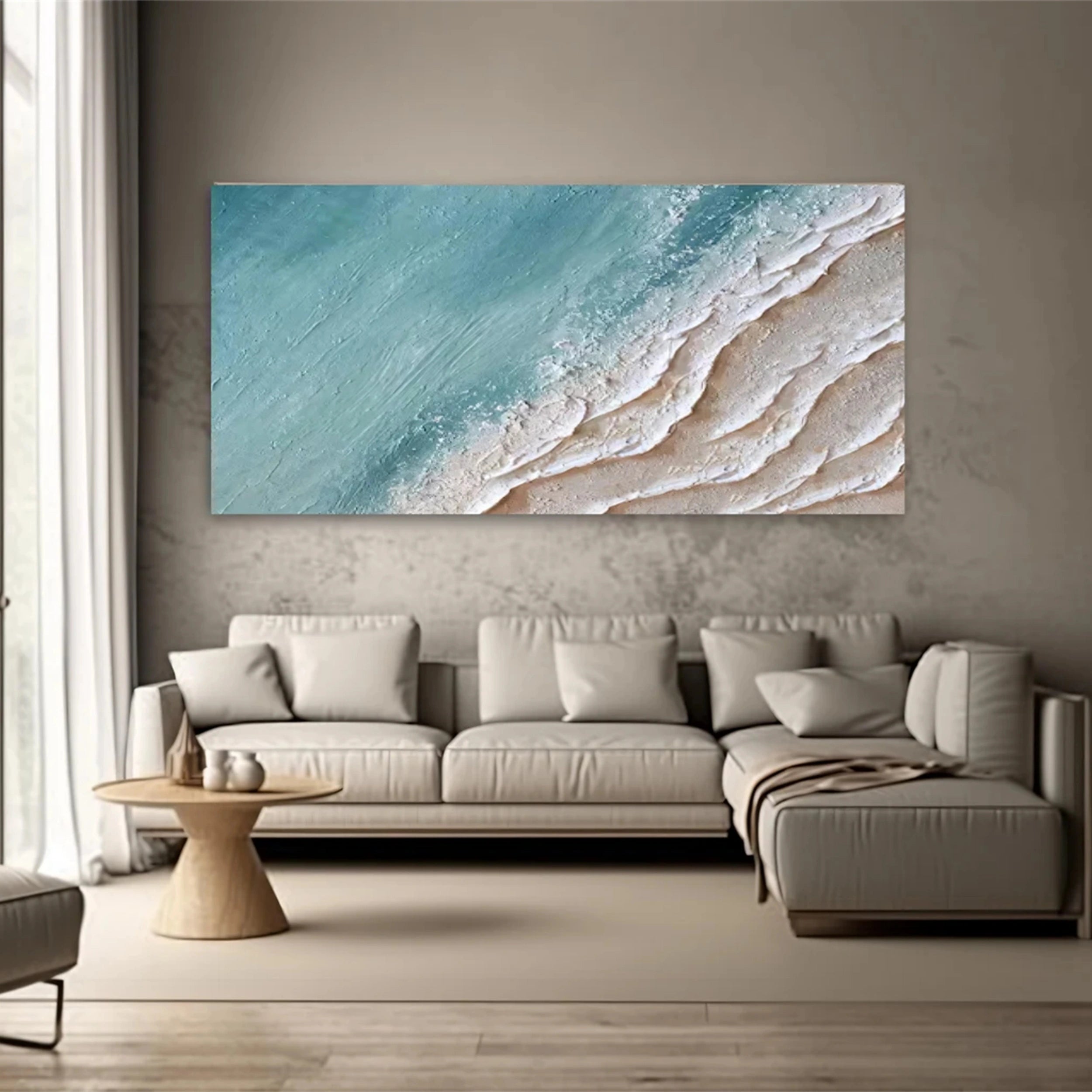 Abstract Beach Artwork: Large Textured Water & Sand #ZZ 041
