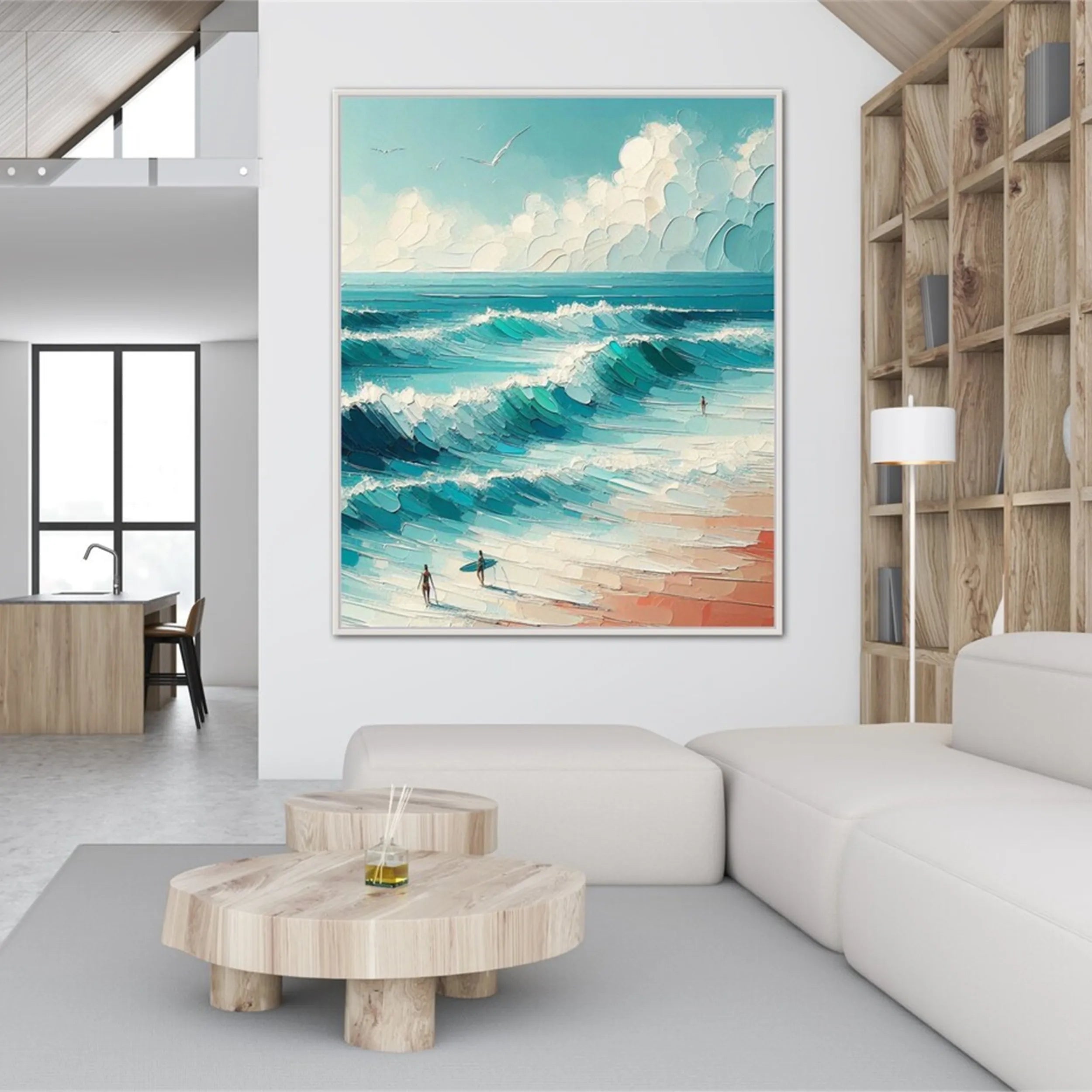Hand-Painted Ocean Waves Canvas Art - Coastal Living Room Decor #JJ 145