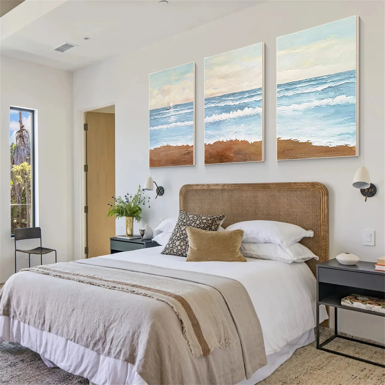 Soft Tone Coastal Triptych - Abstract Seascape Wall Art #JJ 208