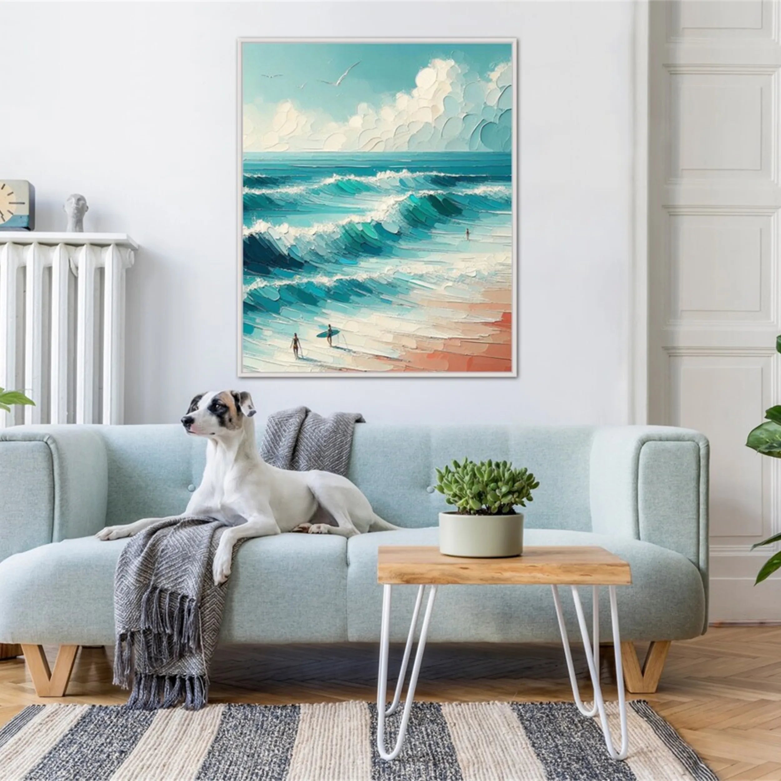 Hand-Painted Ocean Waves Canvas Art - Coastal Living Room Decor #JJ 145