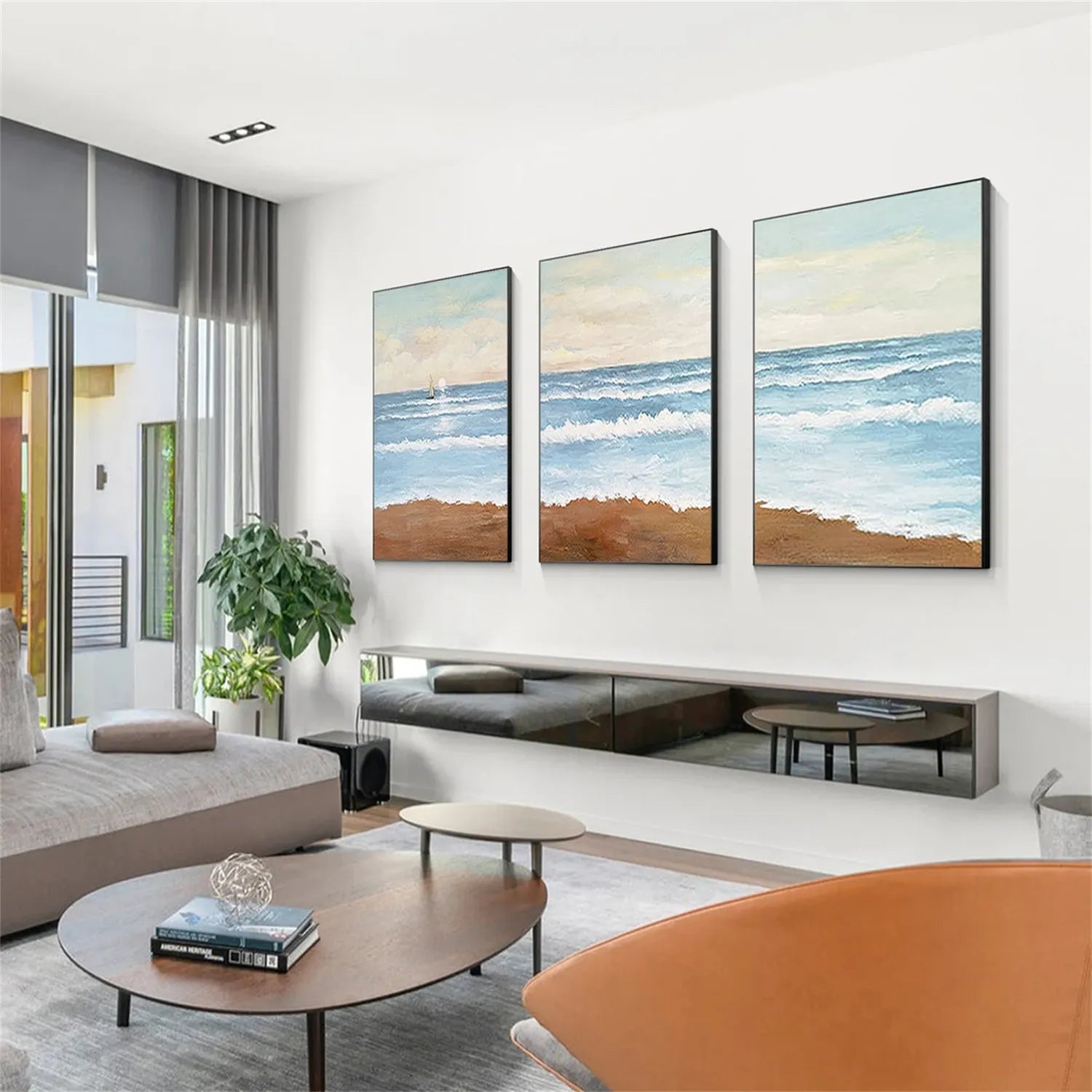 Soft Tone Coastal Triptych - Abstract Seascape Wall Art #JJ 208