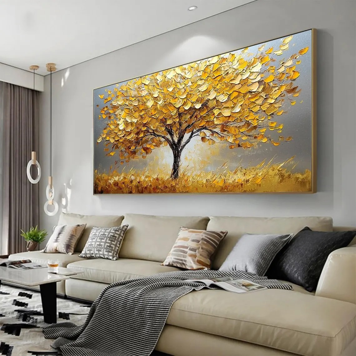 Panoramic Golden Tree Abstract Oil Painting - Textured Art #JJ 042