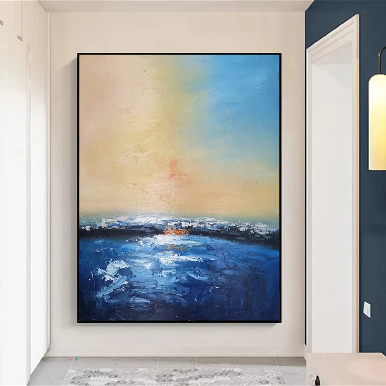 Soft Blue Beige Pink Abstract Seascape Art - Modern Serene Decor #JJ 126