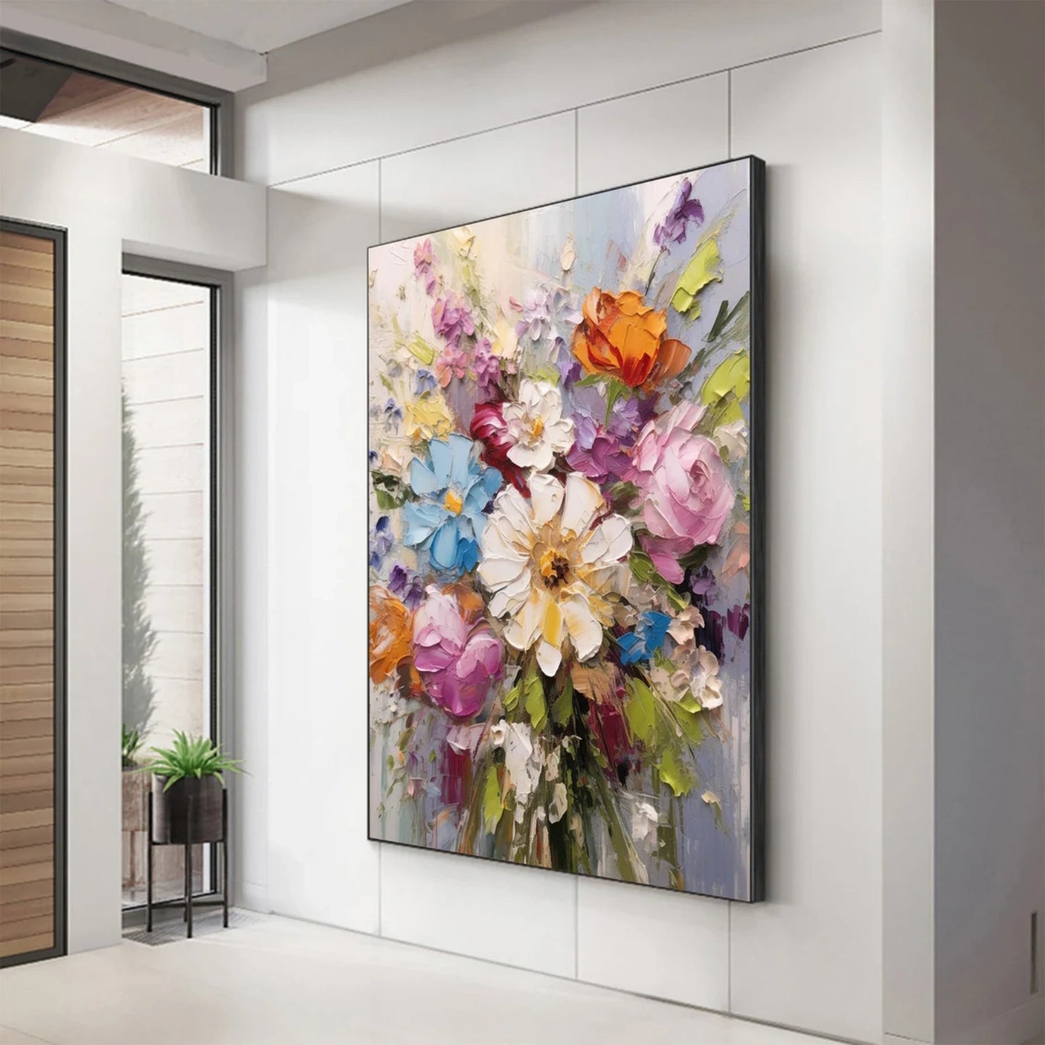 Entryway Wall Decor Colorful Flowers | Vibrant Bouquet Art #JJ 309
