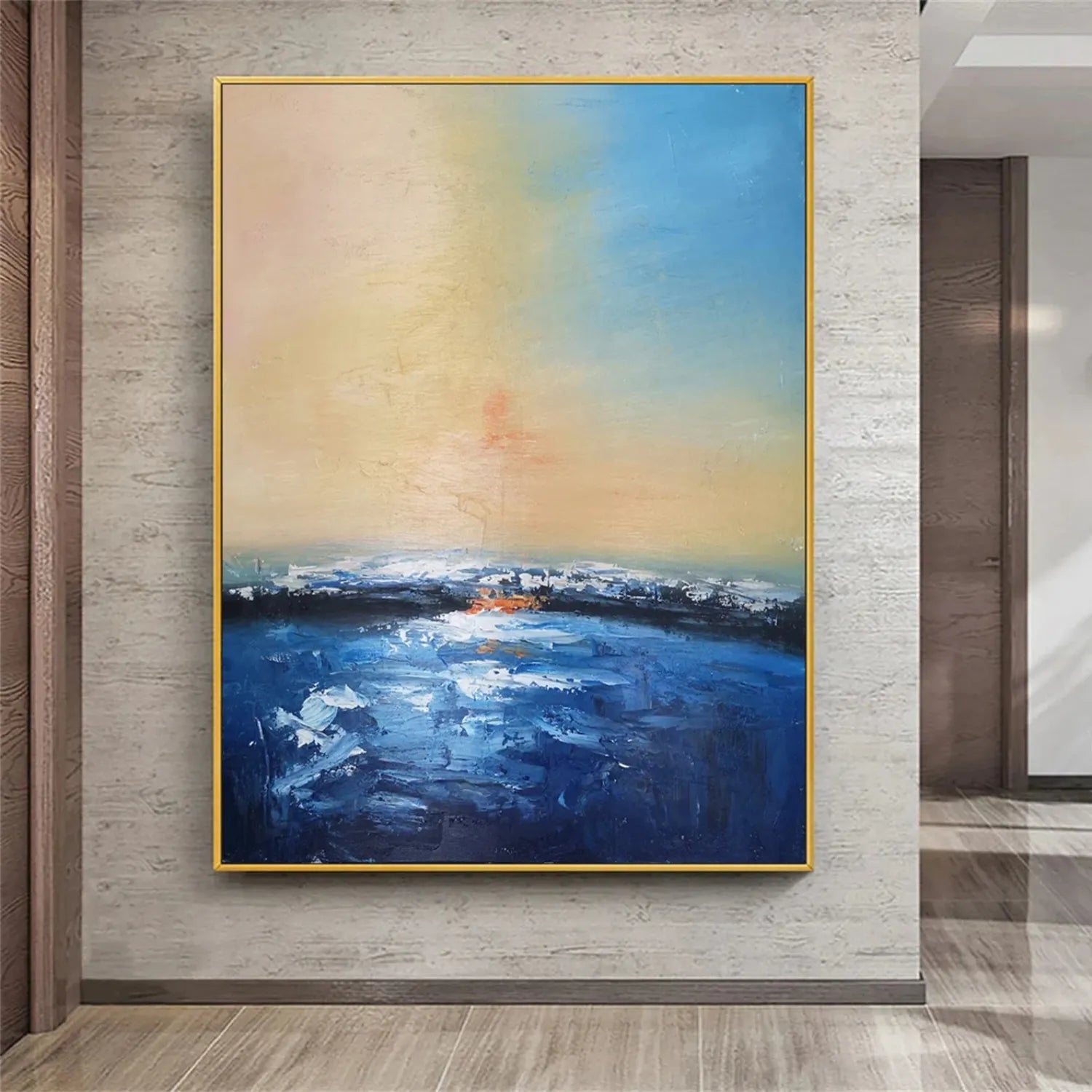 Soft Blue Beige Pink Abstract Seascape Art - Modern Serene Decor #JJ 126