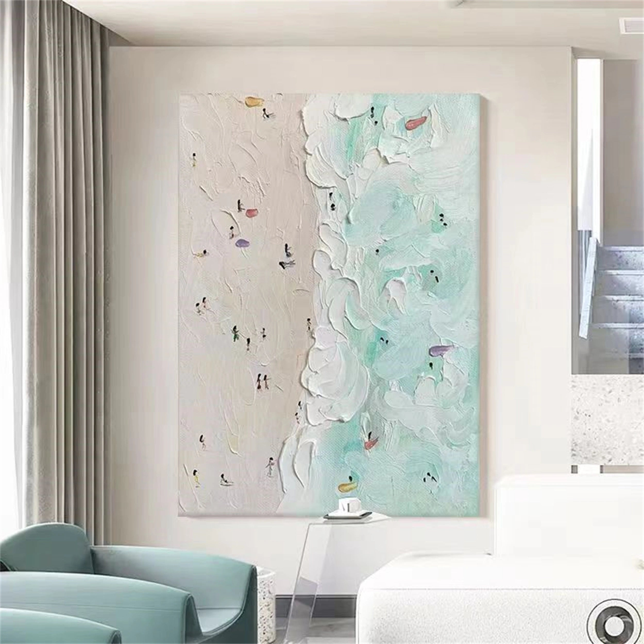 Beach Painting for Living Room | Textured Ocean Abstract Wall Art #JJ 227