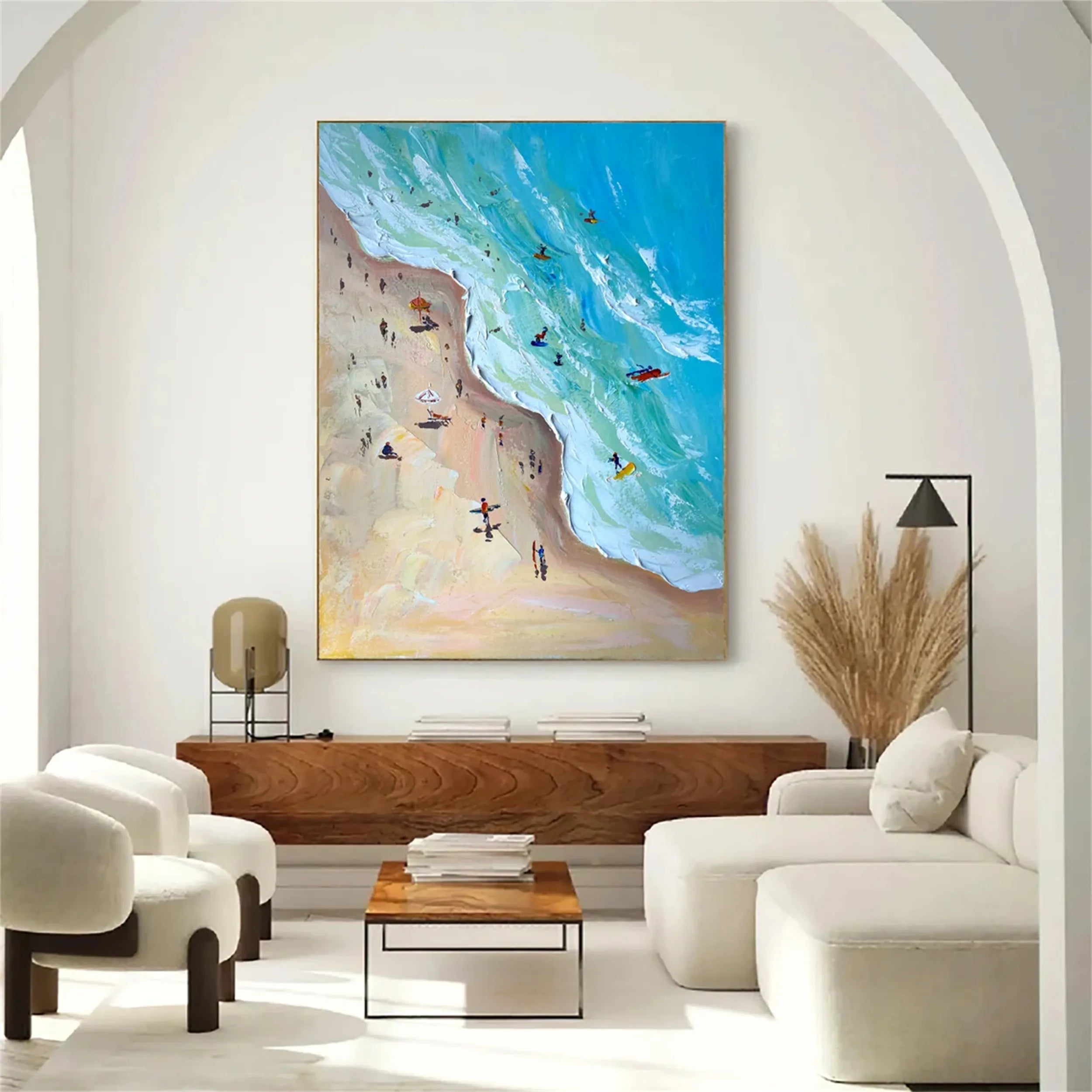 Modern Colorful Beach Life Abstract Oil Painting - Vibrant Art #JJ 127