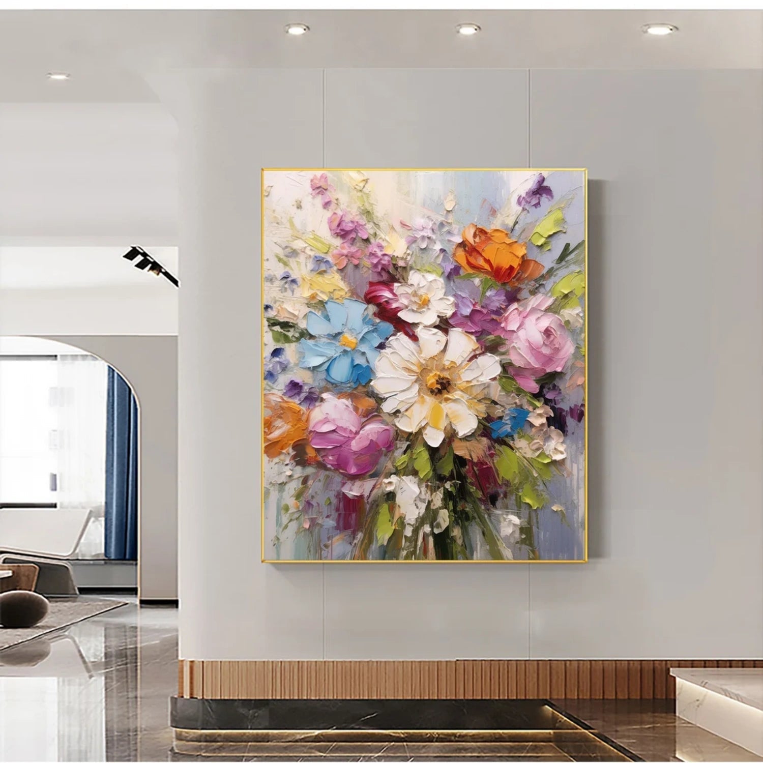 Entryway Wall Decor Colorful Flowers | Vibrant Bouquet Art #JJ 309