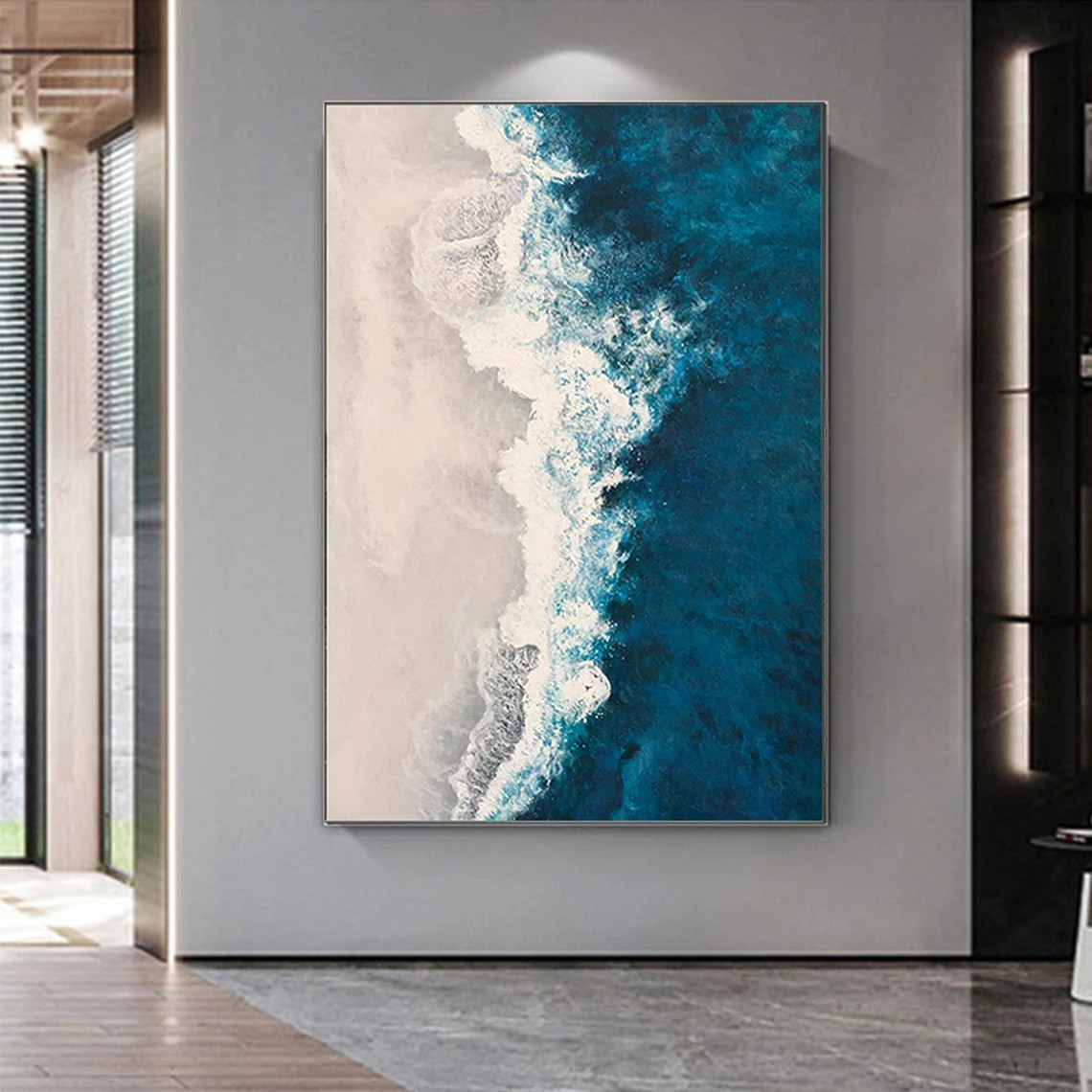 3D Vibrant Blue & White Ocean - Modern Seascape Art #JJ 019