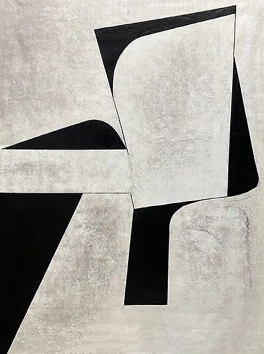 Minimalist Geometric Abstract Art - Black and White Block Oil Painting #JJ 060