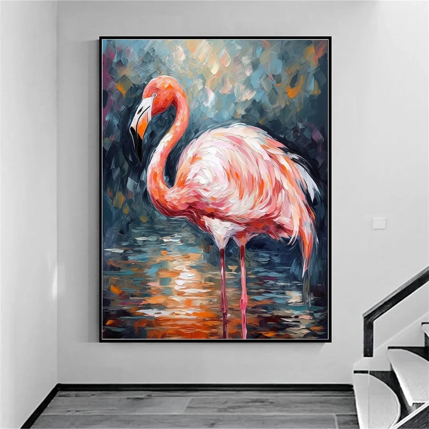 Pink Flamingo Wall Art | Large Textured Bird Painting #ZZ 209