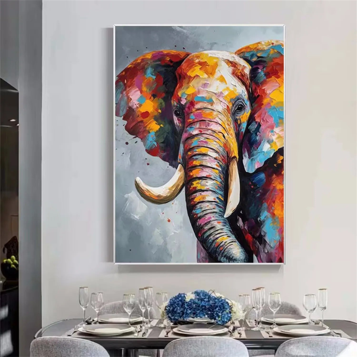 Colorful Elephant Wall Art | Large Abstract Animal Painting #ZZ 207