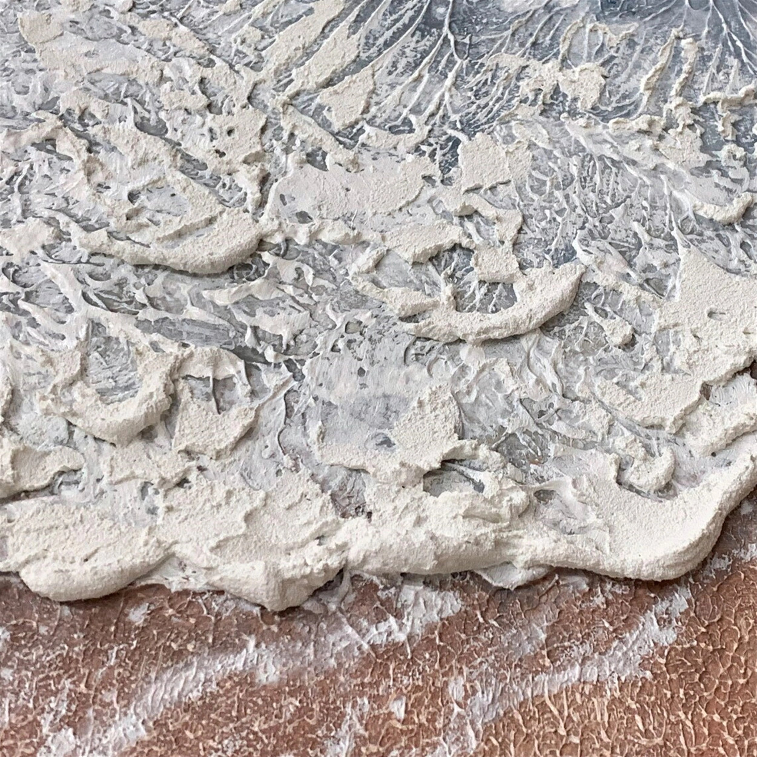 Wide Top-Down Coastal Textured Abstract - Blue White Beige Modern Oil Painting #JJ 175