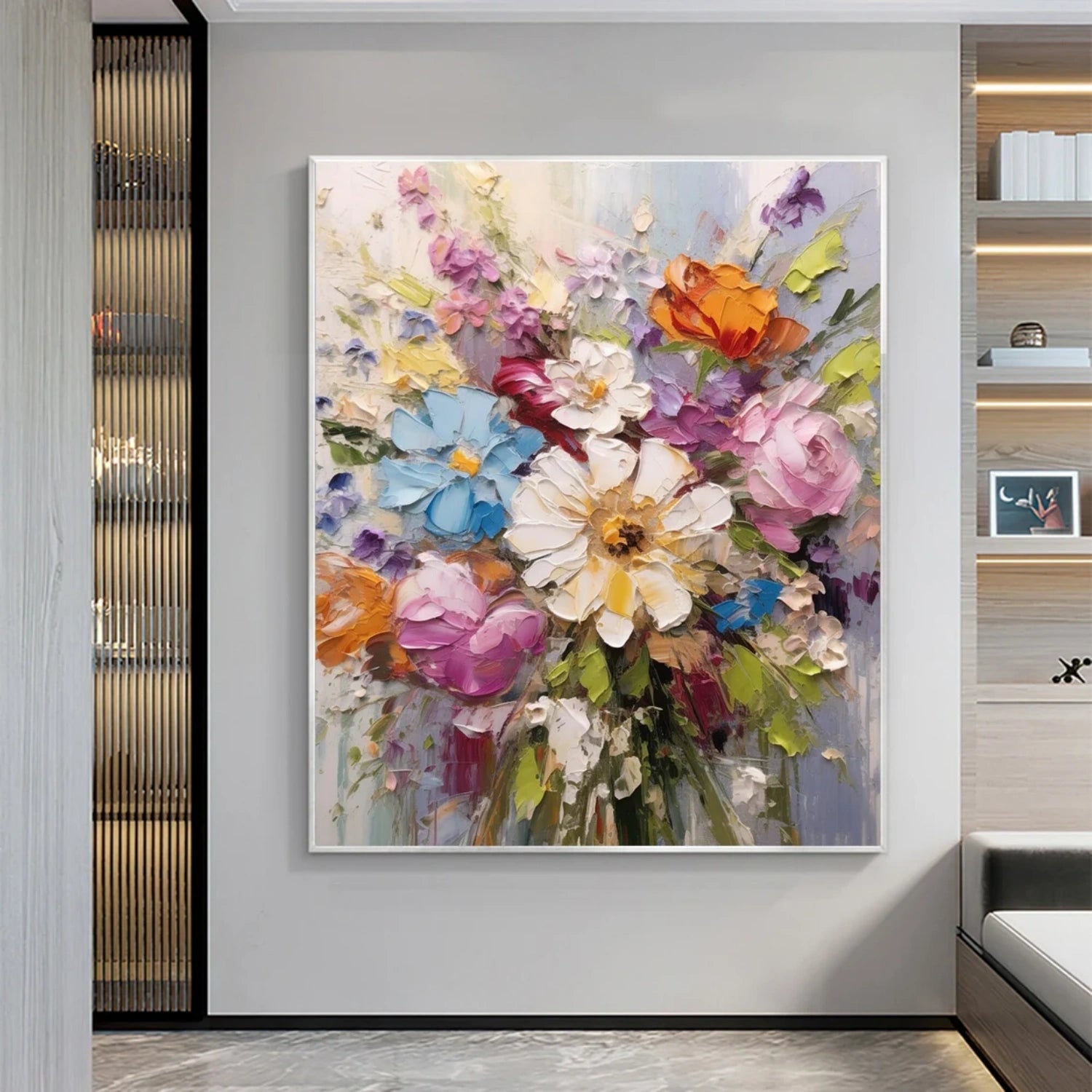 Entryway Wall Decor Colorful Flowers | Vibrant Bouquet Art #JJ 309