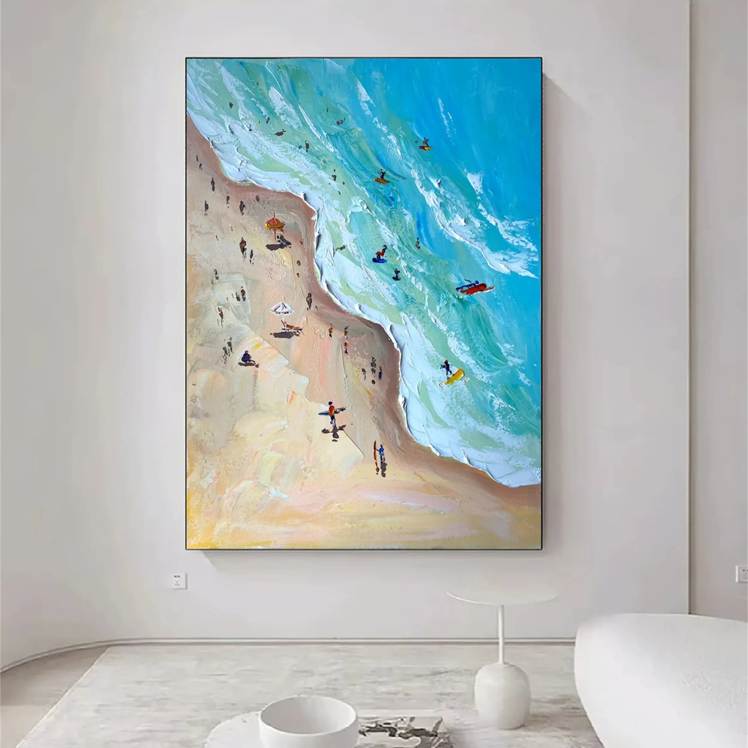 Modern Colorful Beach Life Abstract Oil Painting - Vibrant Art #JJ 127