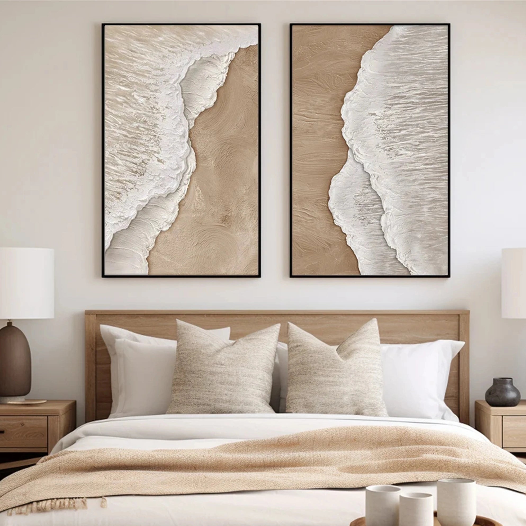 Abstract Seascape Diptych: Textured Beach Painting Set of 2 #ZZ 042