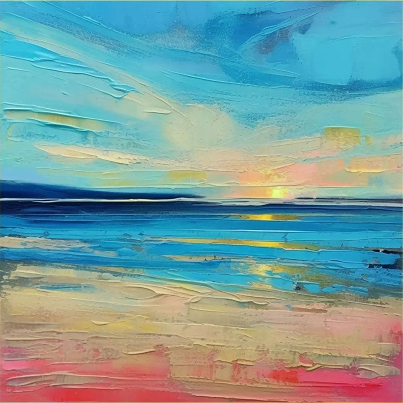 Sunrise Seascape Textured Oil Painting - Modern Coastal Wall Decor #JJ 184