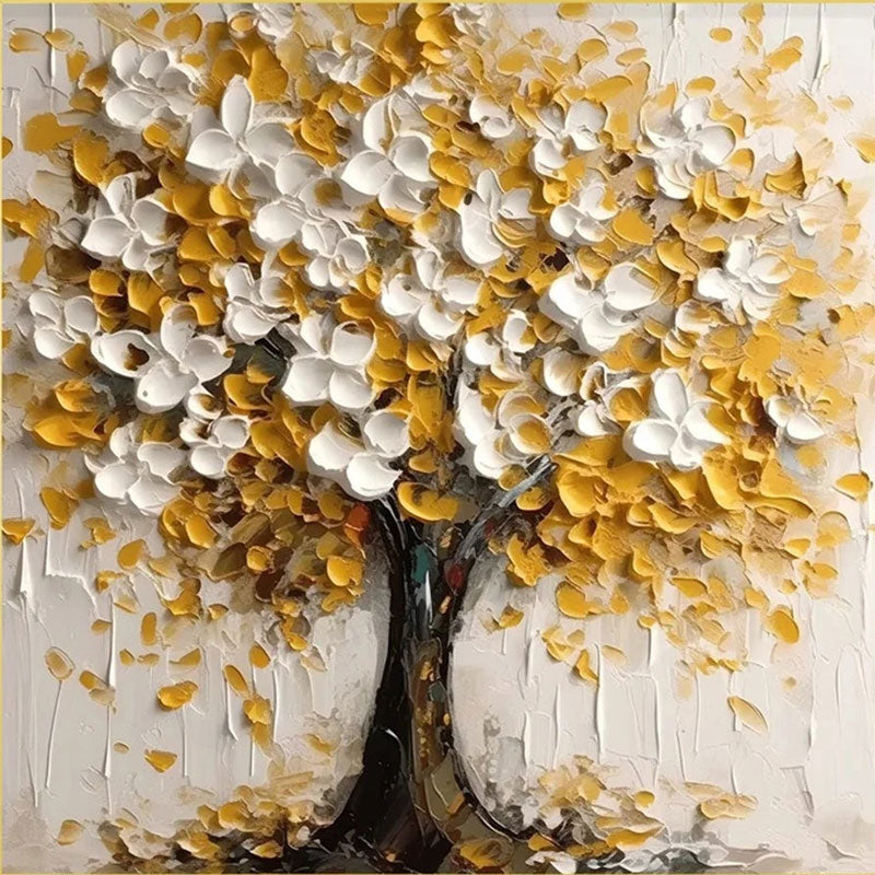 Golden White Textured Tree Painting | Modern Floral Art #JJ 350