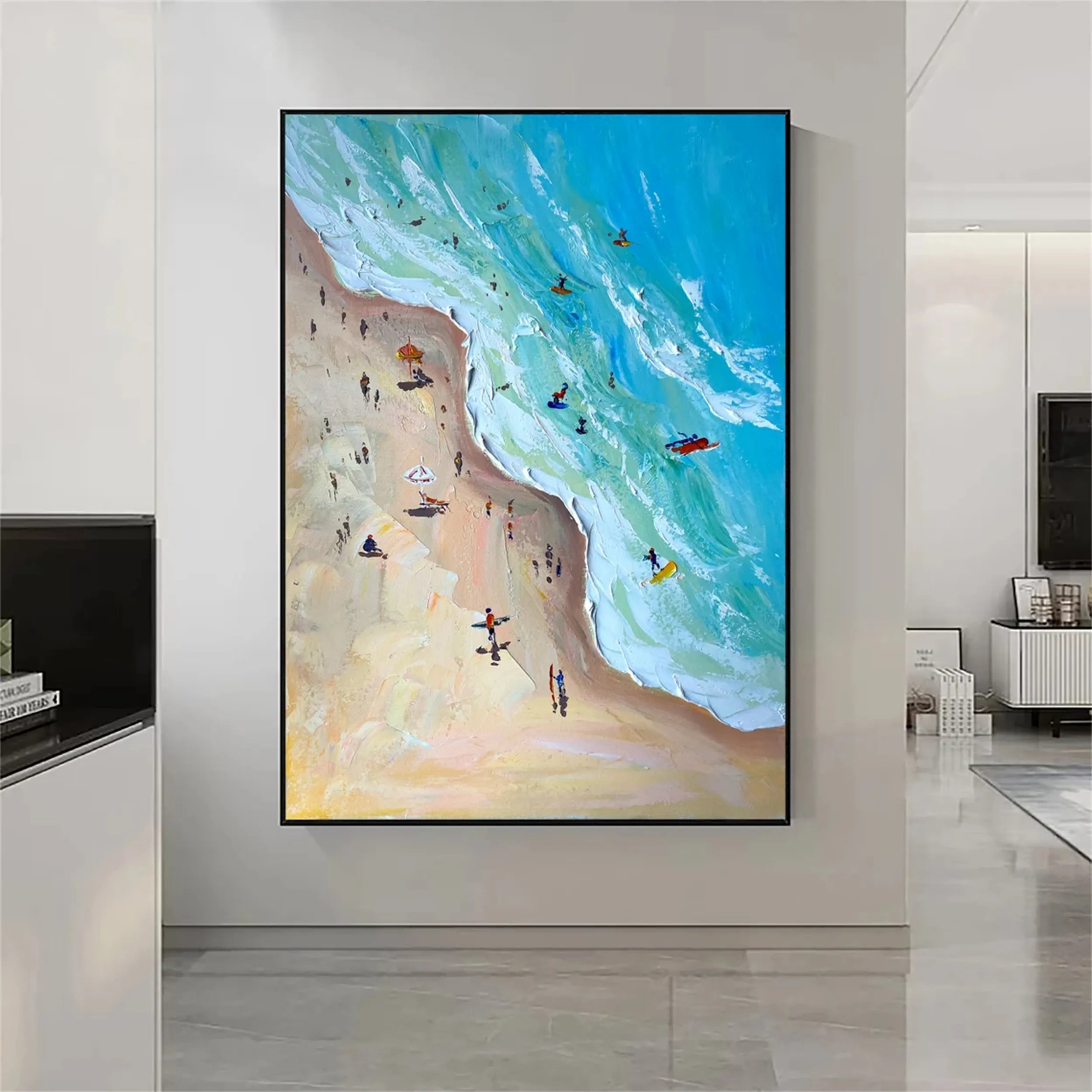 Modern Colorful Beach Life Abstract Oil Painting - Vibrant Art #JJ 127