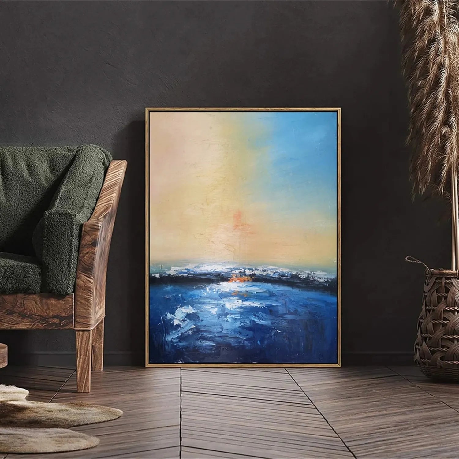 Soft Blue Beige Pink Abstract Seascape Art - Modern Serene Decor #JJ 126