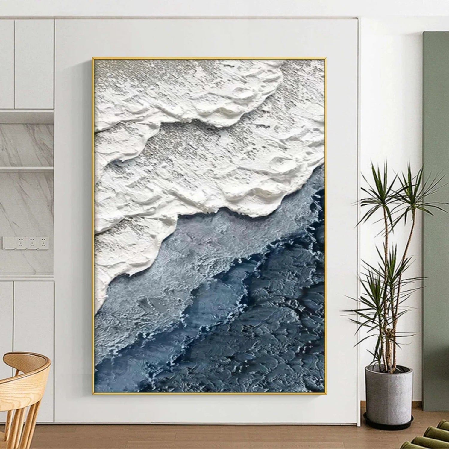 Textured Beach Abstract Oil Painting - Modern Serene Art Wall Art Canvas #JJ 140