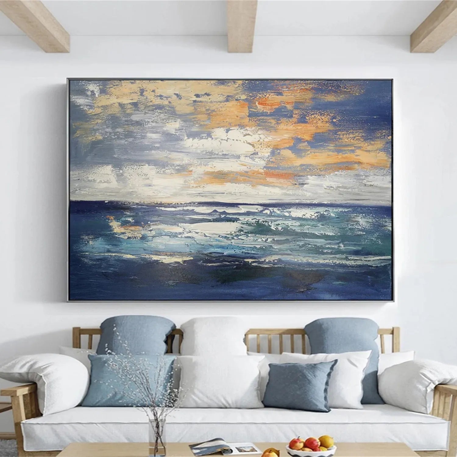 Sunset Tide Textured Painting – Vibrant Ocean Wall Art #JJ 234
