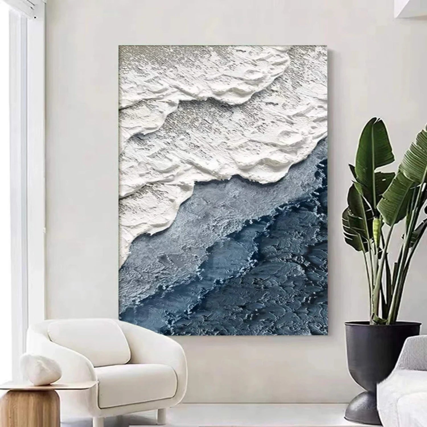 Textured Beach Abstract Oil Painting - Modern Serene Art Wall Art Canvas #JJ 140