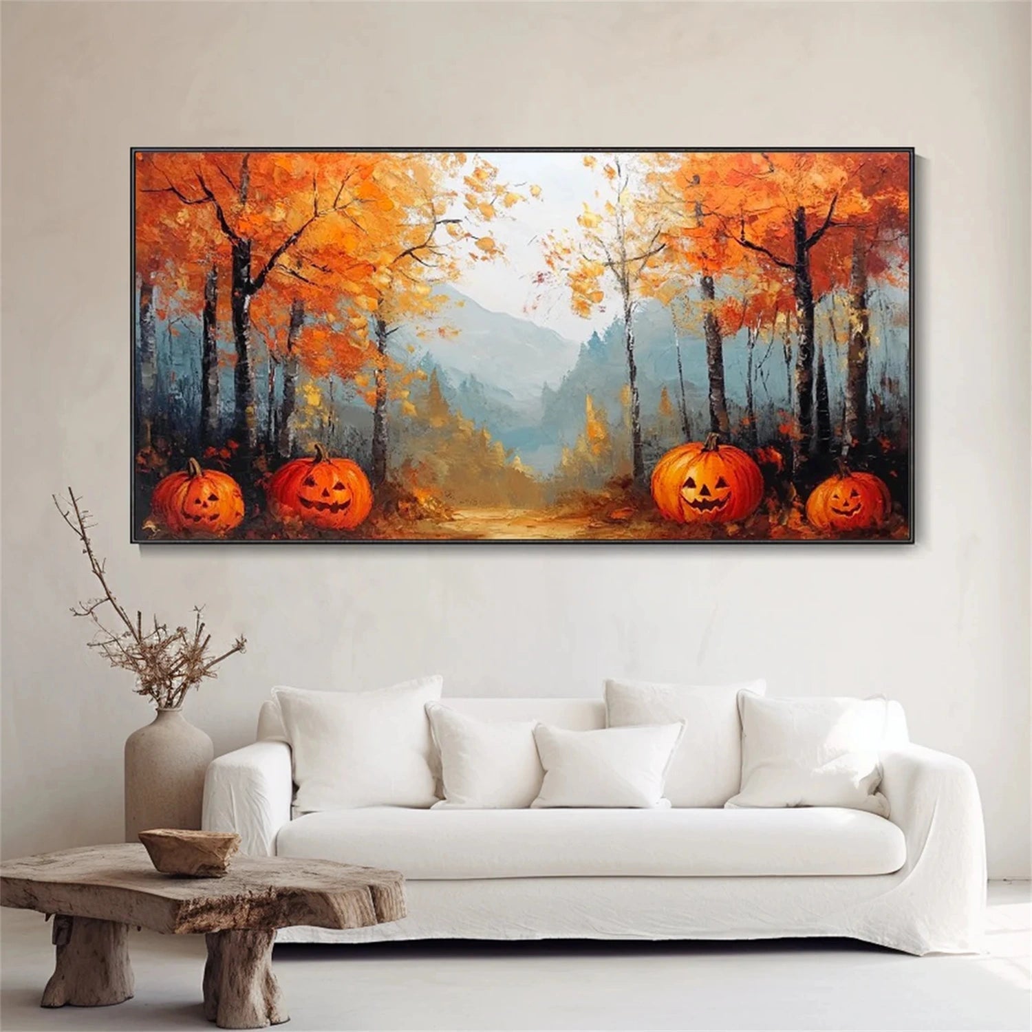 Contemporary Halloween Artwork | Modern Forest & Pumpkin Art #JJ 320