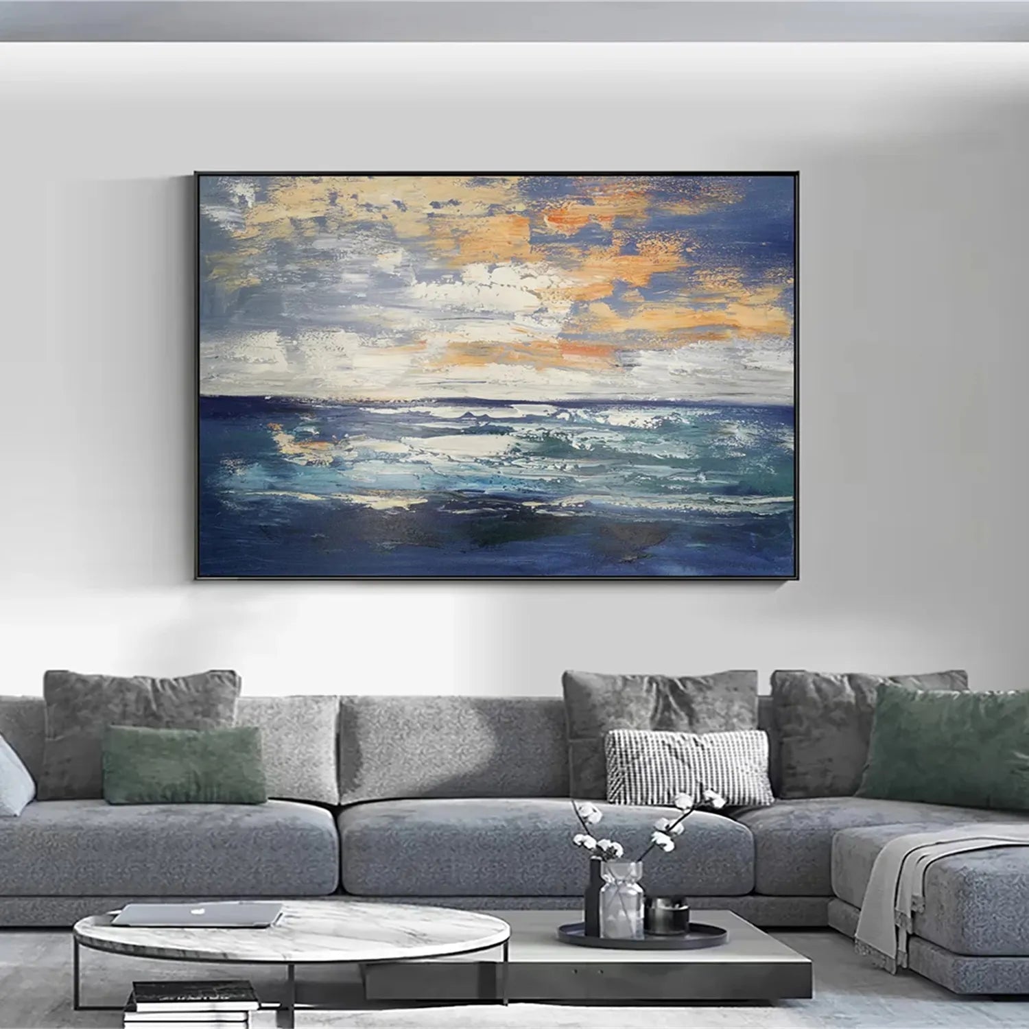 Sunset Tide Textured Painting – Vibrant Ocean Wall Art #JJ 234