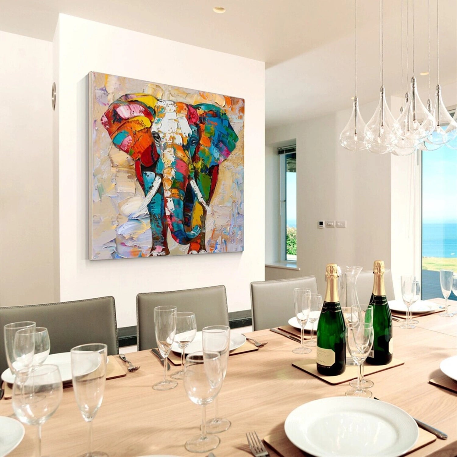 Colorful Elephant Wall Art | Large Square Abstract Animal Painting #ZZ 215