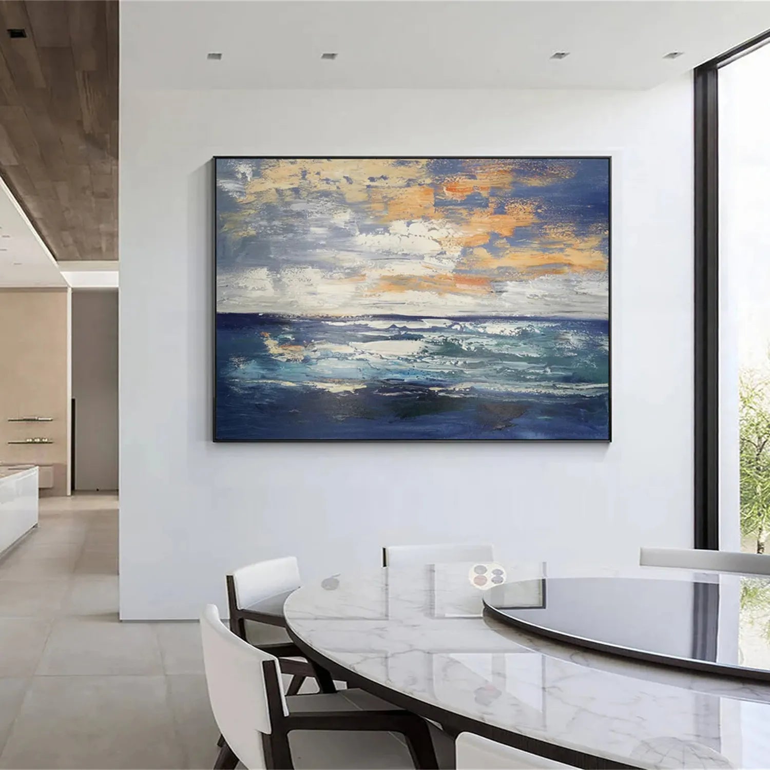 Sunset Tide Textured Painting – Vibrant Ocean Wall Art #JJ 234