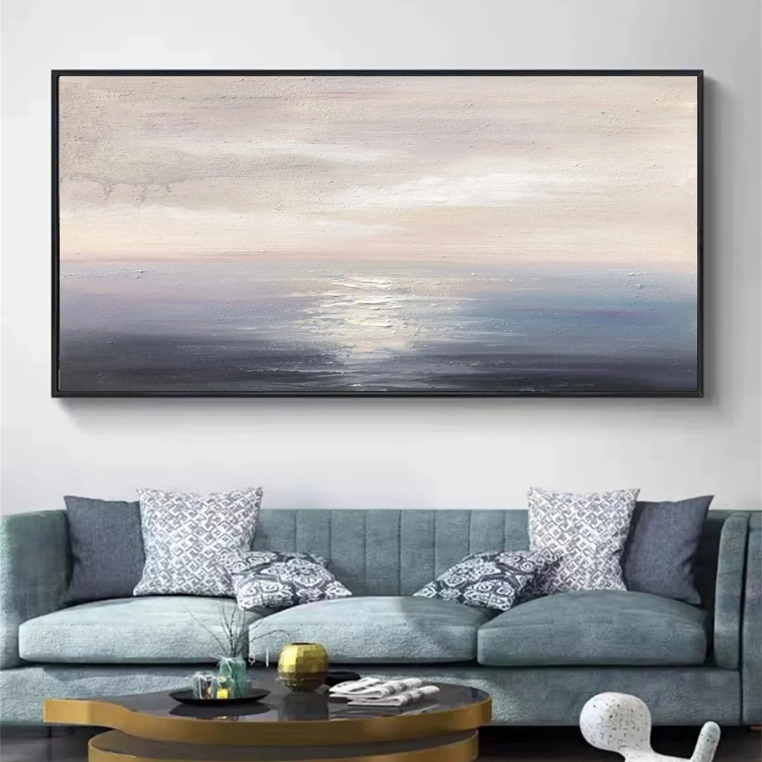 Large Minimalist Ocean Canvas: Serene Seascape Art for Home Decor #ZZ 043