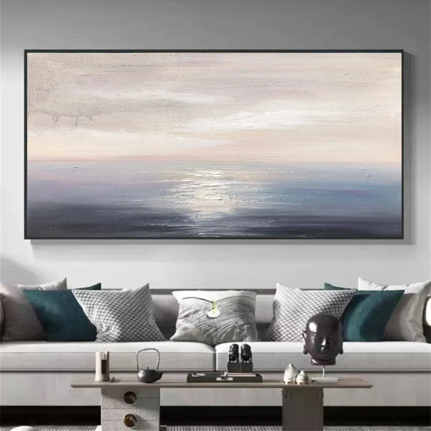 Large Minimalist Ocean Canvas: Serene Seascape Art for Home Decor #ZZ 043