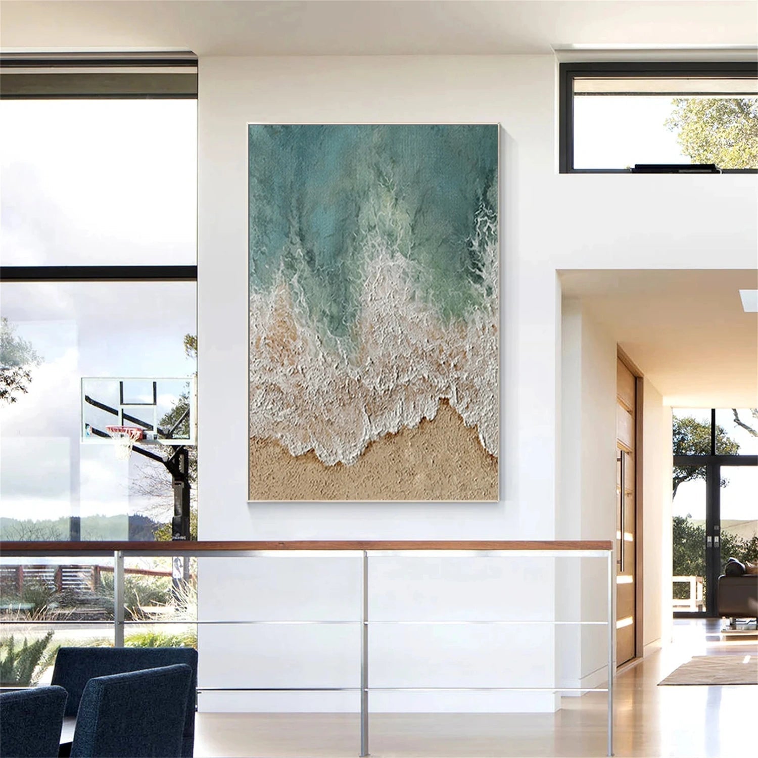 Textured Beach Painting | Abstract Ocean Waves & Sand Wall Art Canvas #JJ 137