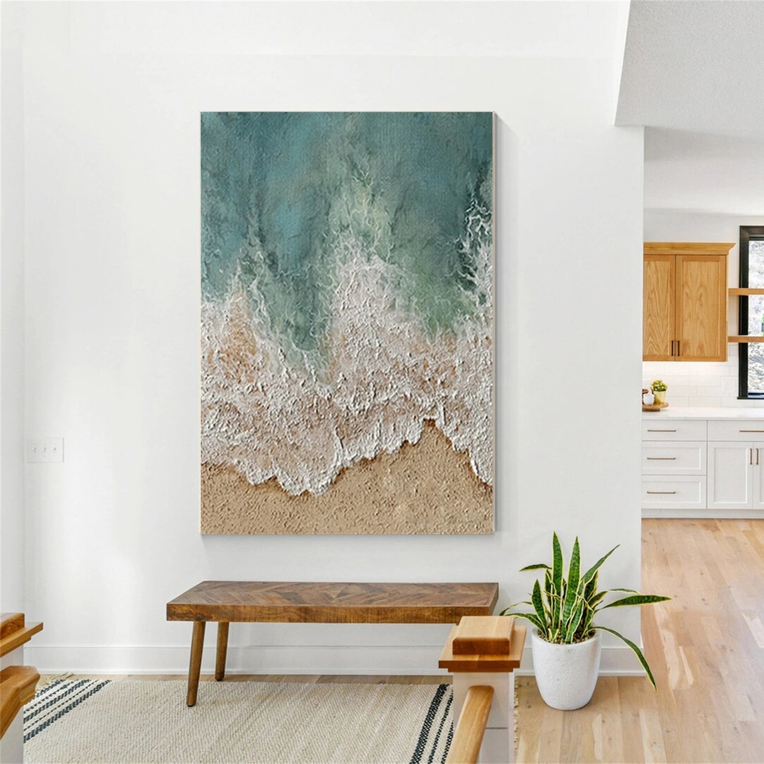 Textured Beach Painting | Abstract Ocean Waves & Sand Wall Art Canvas #JJ 137