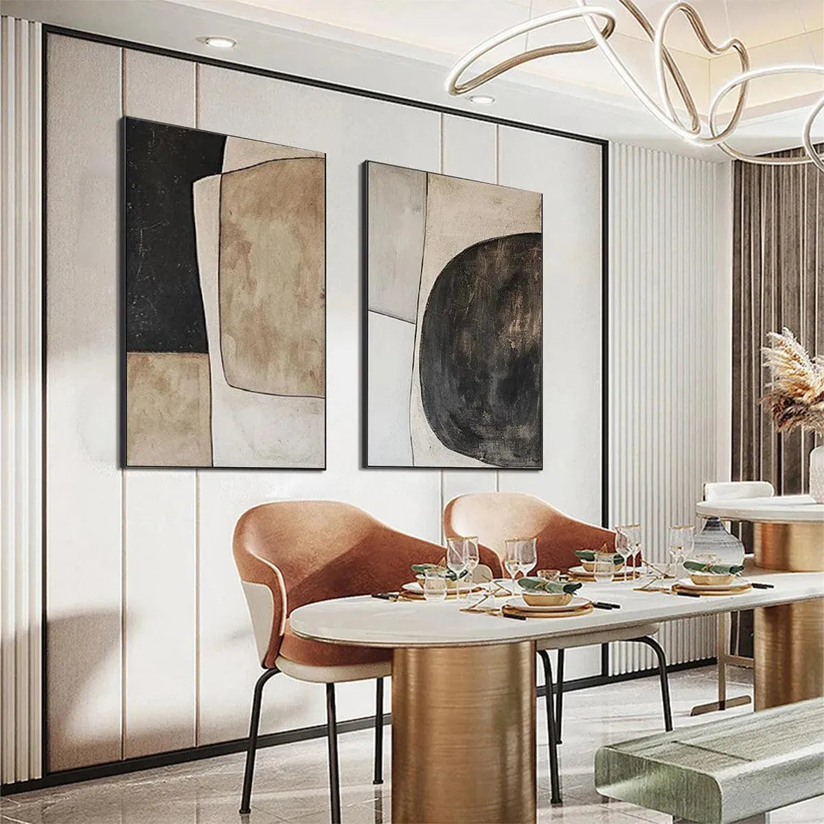 Abstract Art Set of 2 | Minimalist Earth Tone Paintings #AA 285