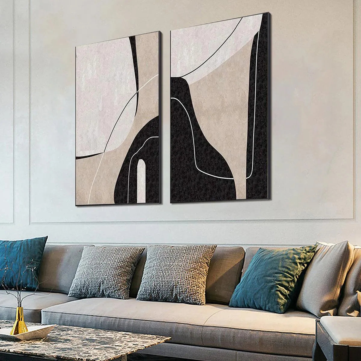 Black & Beige Abstract Art Set | Minimalist Wall Decor #AA 187