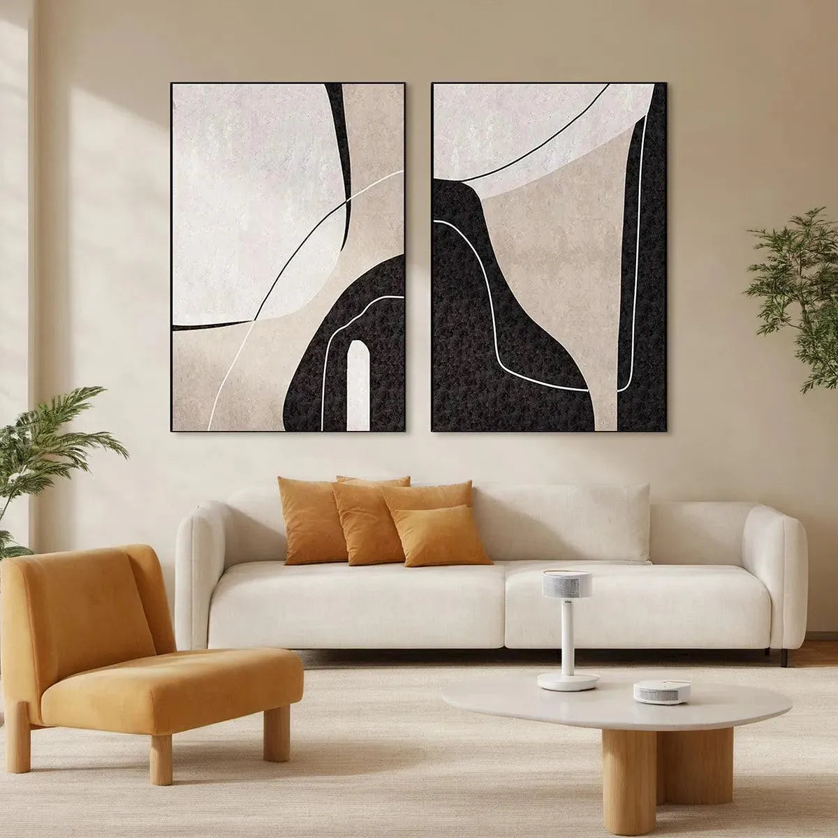 Black & Beige Abstract Art Set | Minimalist Wall Decor #AA 187