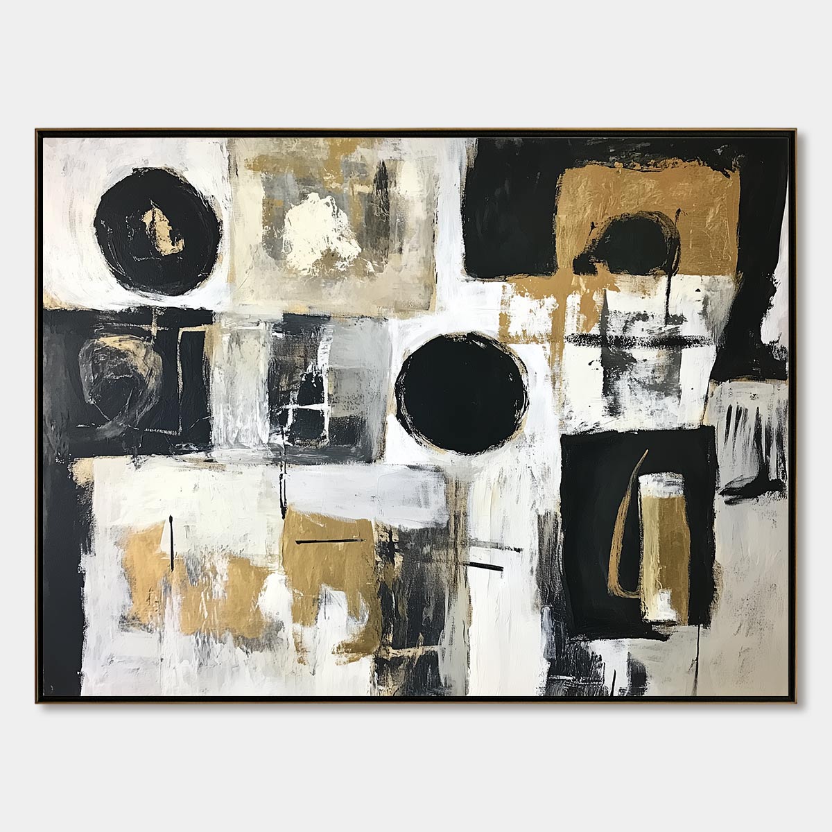 Large Geometric Abstract Painting | Gold & Black Wabi Sabi Art #ZZ 233