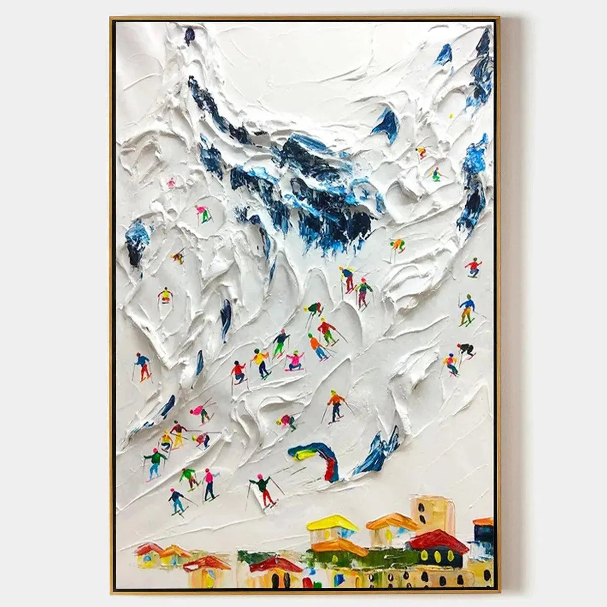 Colorful Skiers on White Mountain | 3D Textured Painting #AA 218