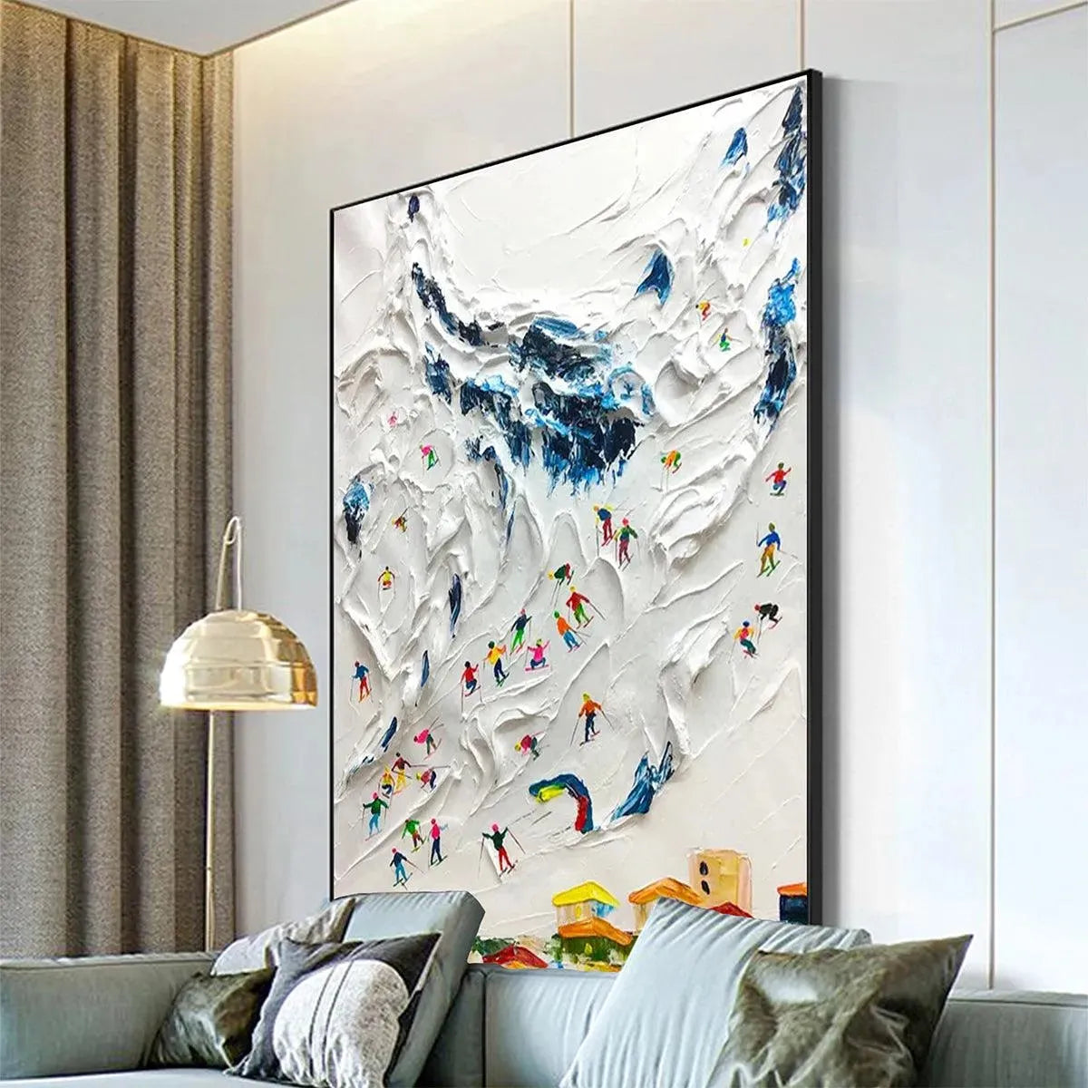 Colorful Skiers on White Mountain | 3D Textured Painting #AA 218